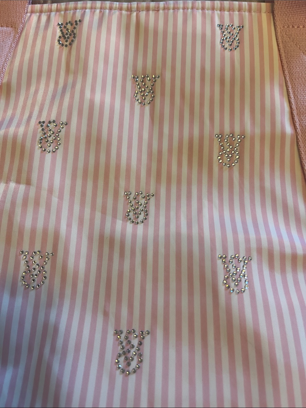 Victoria's Secret Pink Striped Tote with Rhinestone VS Accents - Picture 3 of 11